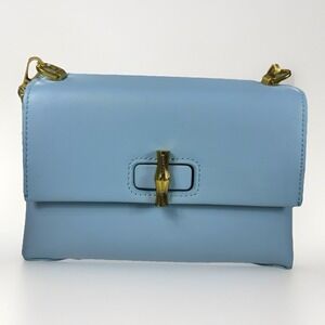 Brandon Blackwood Bowen Cloud Blue Leather Bag With‎ Brass Hardware Purse